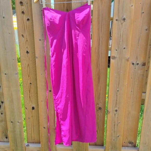 LULU's Magenta Tie Back Slip Dress with side slit Small - Picture 1 of 6
